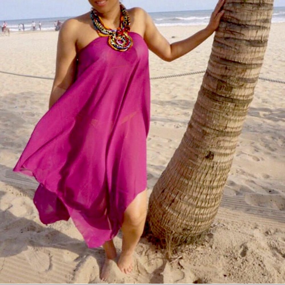 Kente fabric statement neck swimsuit cover up